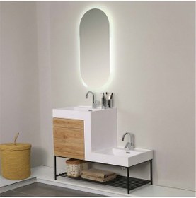 Resim Kobos Up-down 100 Cm Banyo Dolabı Seti Light Walnut Ahşap - Beyaz 