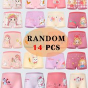 Resim 14 adet farklı kız şortu paketi, sevimli çizgi film desenleri, rahat, nefes alabilir ve esnek. 