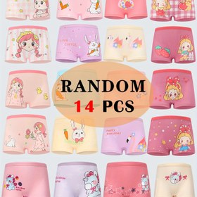 Resim 14 adet farklı kız şortu paketi, sevimli çizgi film desenleri, rahat, nefes alabilir ve esnek. 