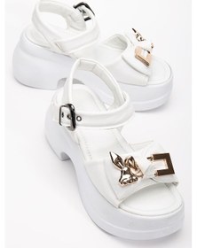 Resim Kadın Dolgu Topuk Sandalet Beyaz Baretli Tavşan Figürlü Tokalı-3852 Beyaz 
