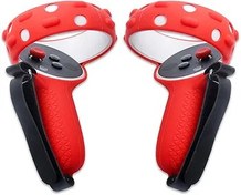 Resim HUAYUWA Yumuşak Silikon VR Dokunmatik Kumanda Kavrama Kapağı Seti Oculus Quest 2 için Uygun, 2 El Kayışlı 2 Kol Kapağı + 1 Burun Pedi + 1 Lens Toz Kapağı (Kırmızı) 