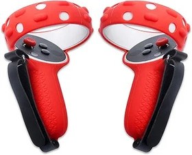 Resim HUAYUWA Yumuşak Silikon VR Dokunmatik Kumanda Kavrama Kapağı Seti Oculus Quest 2 için Uygun, 2 El Kayışlı 2 Kol Kapağı + 1 Burun Pedi + 1 Lens Toz Kapağı (Kırmızı) 