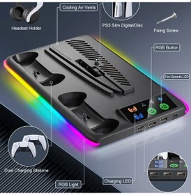 Resim Motion003 Ps5 Ps5 Slim Siyah Rgb Led Soğutma Standı Şarj Dükkanı Kablosuz Ayarlanabilir Fan Usb Güçlü Pil Yok Abs Kulaklık Bağlantı 