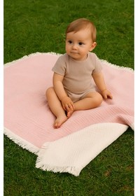 Resim Elyaflı Müslin Battaniye 100x120 Cm Pembe 