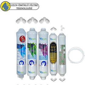 Resim Pemax Water Solutions Kapalı Kasa Su Arıtma Cihazlarına Uygun Sertifikalı 5'li Mebransız Purefer+B12 Alkali 