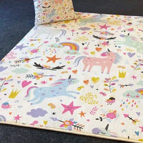Resim HV267 Unicornlu Çocuk Oyun Halısı - Yumuşak, Kolay Temizlenebilir, 3 Kalite Seçeneği - 100x200 / Parlak Kadife Kumaş - Pamuk Dokuma Taban 