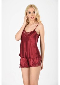 Resim Bordo Saten Babydoll Şortlu Takım - 281 Çok Renkli 