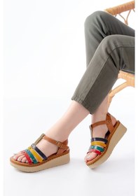 Resim 730-142 Multi Hakiki Deri Ortopedik Taban Kadın Sandalet Bej 
