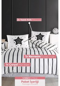 Resim Kolay Ütülenir Nevresim Takımı Çift Kişilik Funnystar Siyah-beyaz Siyah-beyaz 