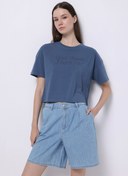 Resim Regular Fit Yuvarlak Yaka Baskılı Kadın Mavi Kısa Kol Tişört Colin's