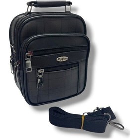 Resim Alppino 9501-26 Deri Ekoseli Küçük Boy Kasalı El Ve Omuz Askılı Erkek Çanta Siyah 