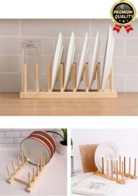 Resim Çok Amaçlı Düzenleyici Bulaşıklık Plak Tabak Kitap Mutfak Organizer 8 Bölmeli Bambu Tabak Standı Diğer 