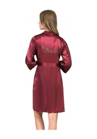 Resim Bordo Kısa Saten Bride Sabahlık Bordo 