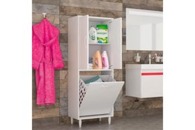 Resim NİSA KİRLİ ÇAMAŞIR SEPETLİ BANYO DOLABI 2 KAPAKLI, BEYAZ 