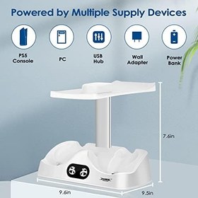 Resim PS5 VR2 Sense için Şarj İstasyonu, Kulaklık Tutuculu PS5 VR2 Şarj İstasyonu, LED Göstergeli PS5 VR2 Kontrol Cihazı Standı, 2 Manyetik Toka ve Tip C Kablo 
