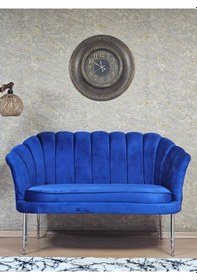 Resim Zafir İkili İstiridye Krom Kaplama Telli Ayak Çay Seti Koltuk Tekli Berjer , İkili Berjer Koltuk Mavi 