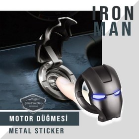 Resim ŞüsCarOto Aksesuar Start Stop Tuşu Kapağı Iron Man Metal Tuş Koruyucu Dekoratif Özel Çinko Alaşım Siyah 
