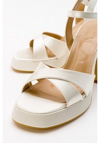 Resim Luvishoes Lello Ekru Bej Saten Kadın Topuklu Ayakkabı Bej - Ekru 