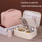 Resim 1 adet HEART LEAF Ayrılmış Makyaj Çantası - Büyük Kapasiteli Çok Fonksiyonlu Kozmetik Organizatör, Şeffaf Bölümler, Dayanıklı Polyester Astar, Elde Yıkanabilir Seyahat Tuvalet Malzemeleri Depolama, Kadınlar ve Erkekler İçin Şık Minimalist Tasarım, Pürüzsüz Dokulu 