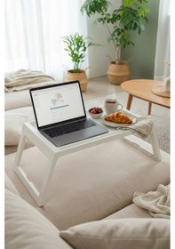 Resim Katlanabilir Yatak Üstü Keyif Sehpası Laptop & Kahvaltı Sehpası 56 36 Cm Beyaz 