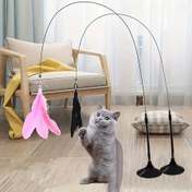 Resim 1 Adet Evcil Kedi Tüy Oyuncağı, Etkileşimli Eğlenceli Kedi Oyuncak, Çıngıraklı ve Emme Başlıklı Uzun Çelik Çubuklu - Renkli Yapay Tüylere Sahip, Isırma Dirençli, Kediler İçin Sonsuz Eğlence 