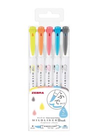 Resim Zebra Mildliner Brush Fırça Uçlu Fosforlu Kalem 5'li Set N11.10754 