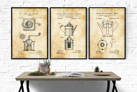 Resim AHŞAP ÇERÇEVELİ VINTAGE COFFEE SET, 50X70 