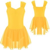 Resim Sarı Çocuk Kız Kolsuz Dantelli Bale Dans Tutu Elbise Leotard Şekil Buz Pateni Elbise Balerin Kostüm Sarı 