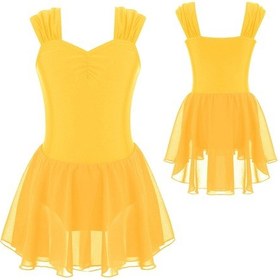 Resim Sarı Çocuk Kız Kolsuz Dantelli Bale Dans Tutu Elbise Leotard Şekil Buz Pateni Elbise Balerin Kostüm Sarı 