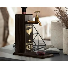 Resim Bk Gift Aynalı Altın Kabartma Musluklu Doğal Siyah(Ebony) Ahşap Şarap Standı, Home Bar, Içecek Dispenseri, Ahşap Içecek Çeşmesi-8 