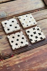 Resim Oscar Stone Decor Baskılı Doğaltaş Bardak Altlığı 4'Lü Set Desen Tile 4Dsn-025 