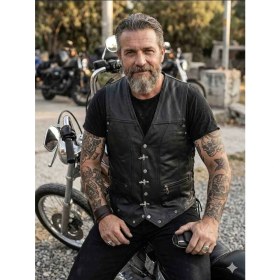 Resim ArdaStilDeri Hakiki Deri Motorcu Chopper Deri Yelek 