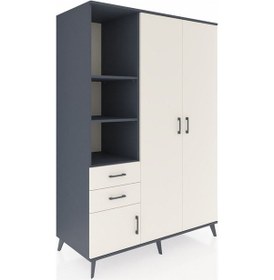 Resim Kronos Dolap 5 Raflı 2 Çekmeceli Tek Askılı 132x59x195 Antrasit-aytaşı/aytaşı Aytası/aytası - Antrasıt 