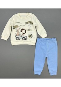 Resim Erkek Bebek Orman Hayvanları Baskılı Alt Üst İkili Gündelik Takım Mavi 