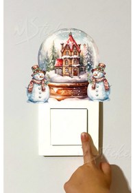 Resim Kar Küresi Yeni Yıl Yılbaşı Kış Konseptli Sticker Yılbaşı Süsü Noel Kış Konseptli Priz Sticker Süs Dijital Baskı 