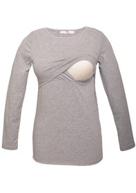 Resim Luvmabelly 2701-2708 Pamuklu Uzun Kollu Lohusa Emzirme T-shirt-gri 