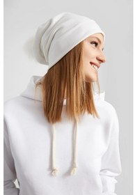 Resim Kadın Efsane Kürk Ponpon Detaylı Şapka Bere - Standart / Beyaz Beyaz 