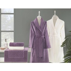 Resim Özdilek Blesso Aile Bornoz Seti 5 Parça Mürdüm-krem Çok Renkli 