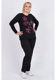 Resim Flaş Triko Kadın Çiçekli Nakış Detaylı Bluz 3320806 Siyah Siyah 