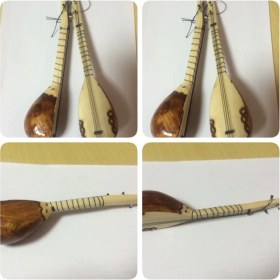 Resim Enhavalı Minyatür Ahşap Saz 2 Adet Birden 