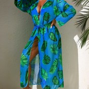 Resim 1set Çiçek Desenli Plaj Giyim] 1set Kadın Çiçek Desenli Polyester Plaj Giyim Seti, Yüksek Esnek Dokuma Kumaş ile Bağlama Detayı, Üç Parça Mayo ile Dahili Kupası, Yaz Seksi Bikini Kıyafeti 