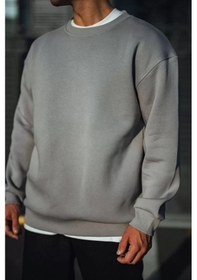 Resim Tarzyeri Erkek Kışlık Bisiklet Yaka Üç İplik Basic Sweatshirt - Boyalı Gri Gri 