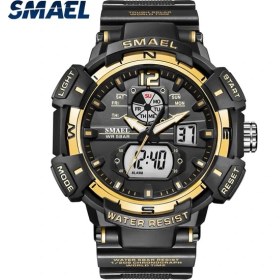 Resim Hanyang Altın Smael Lüks Marka Erkek Saati Açık Spor Su Geçirmez Saatler Çift Ekran Kuvars Askeri Dijital Saat Relogio Masculino (Yurt Dışından) 