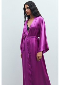 Resim Frappant Fuşya Uzun Saten Sabahlık / Kimono Fuşya 