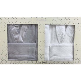 Resim Özdilek Elissa Aile Bornoz Seti Gri - Beyaz 