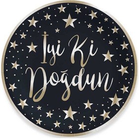 Resim Karton Tabak Gold Varak Baskılı Iyiki Doğdun 23 CM 6 Adet Siya 