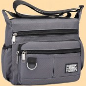 Resim Verimli Düzenleme] Erkek ve Kadınlar için Çok Amaçlı Naylon Crossbody İş Çantası - Ayarlanabilir Askılı Çok Bölmeli Omuz Çantası, İş ve Günlük Kullanım için İdeal, Gri, İş Gündelik Çanta|Şık Omuz Çantası|Metalik Donanım Vurguları, Crossbody Çanta 