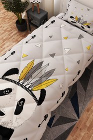 Resim BelezaHome Gri Panda Desenli Tek Kişilik Çocuk Yorganı Uyku Seti 