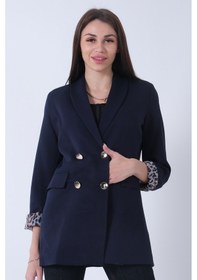 Resim Feminist Lacivert Şal Yaka Leopar Astarlı Kruvaze Ceket 39711561.02 Lacivert 