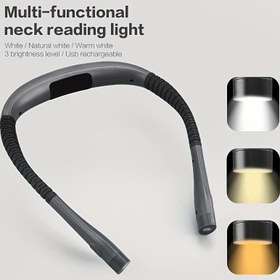 Resim 1 Adet LED Boyun Okuma Lambası, Yatakta Kitap Okumak İçin Işık, 3 Renkli 3 Parlaklık Ayarlı, Bükülebilir Şarj Edilebilir USB Işık, Uzun Ömürlü, Okuma, Çalışma, Koşu, Örme ve Tamir İşleri İçin Uygun 